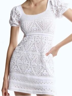 40 ~ Zara White Crochet Knit Mini Dress